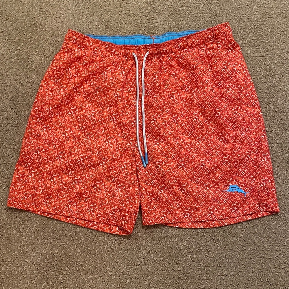 Tommy Bahama orange Patterned Swim Trunks with Blue Accent